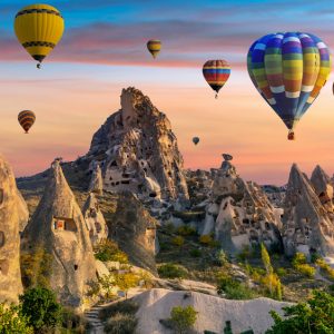 Colorful,Hot,Air,Balloon,Flying,Over,Cappadocia,,Turkey.